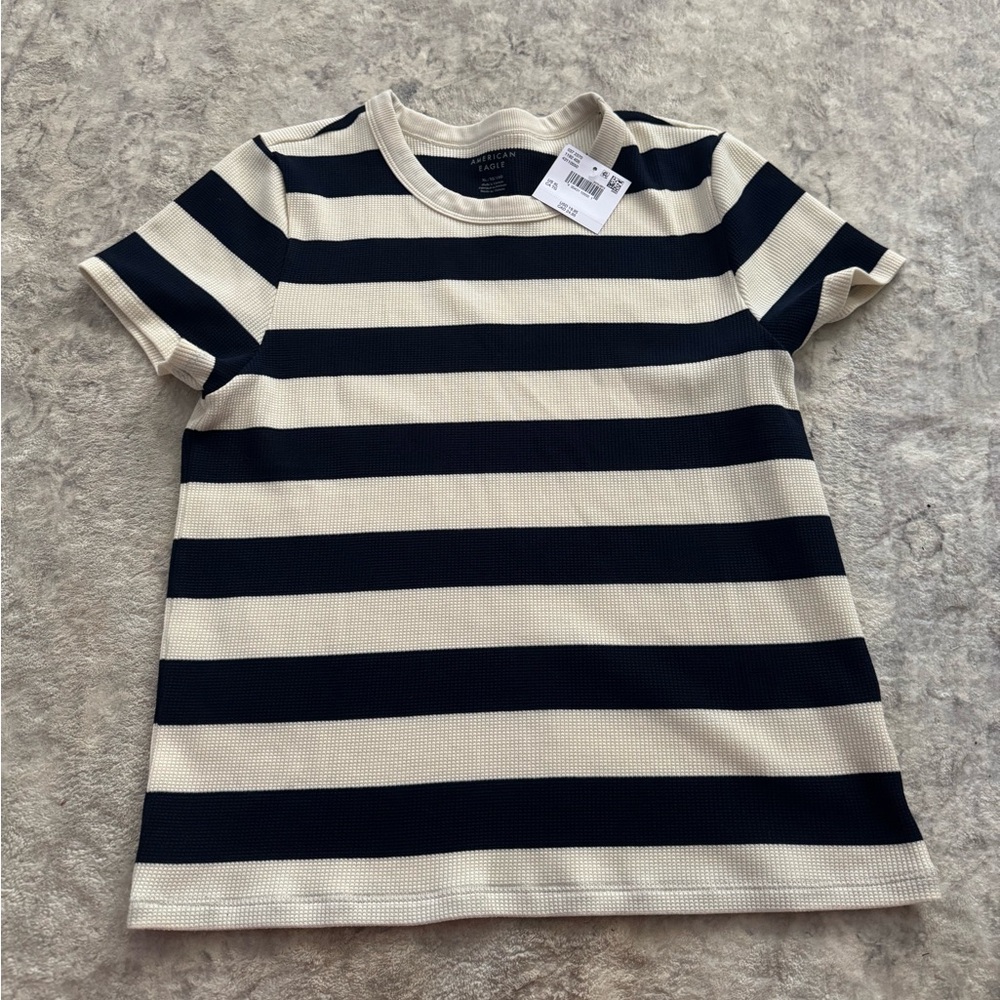 American Eagle Outfitters Navy and White Striped Crop Top